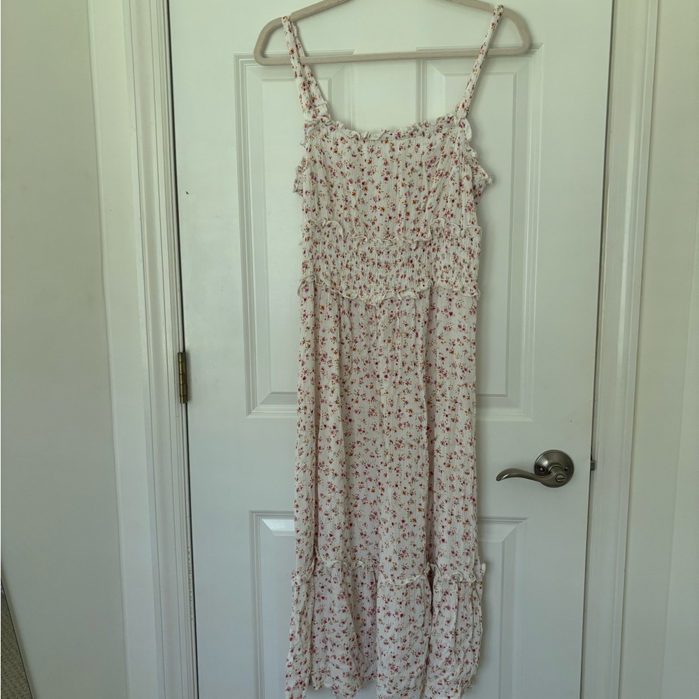 Floral Smocked Maxi Sundress in Cream and Pink